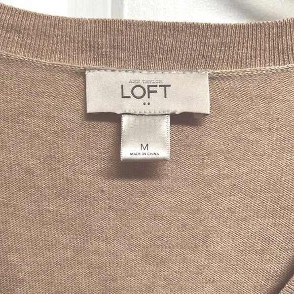 Loft TanBlack Cream Trim Long Sleeve V Neck Cotton Knit Top Size M - Picture 4 of 7